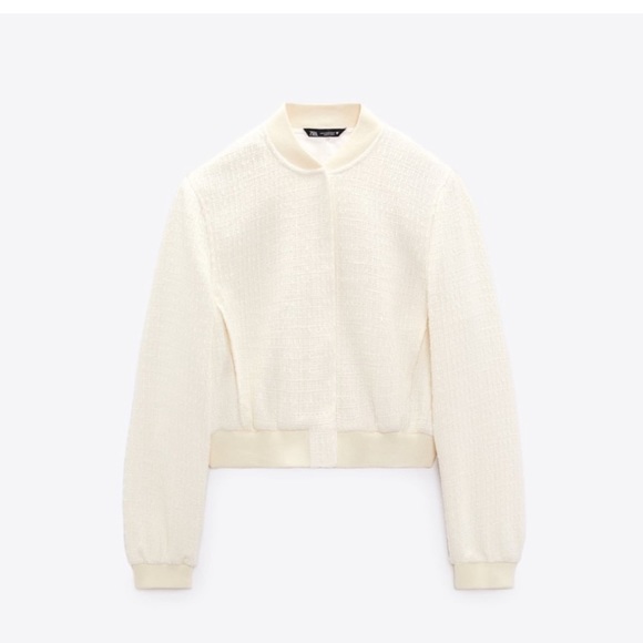 ZARA CROPPED TEXTURED BOMBER JACKET - Picture 9 of 11